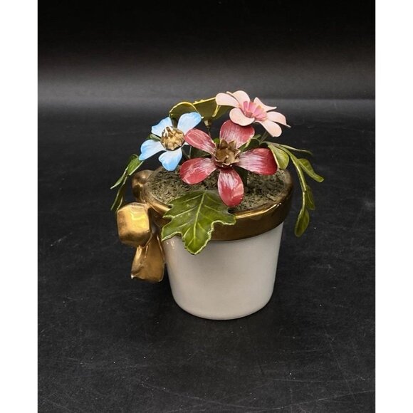 Ted Arnold Brass & Enamel Flower Bouquet Blue Pink Yellow White Porcelain Vase - Picture 4 of 12
